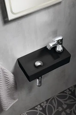 Produktbild von ZOE Keramik-Waschtisch 37x18 cm, Armaturloch rechts, Schwarz matt