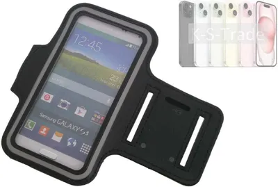 Produktbild von Kompatibel mit Apple iPhone 15 Neopren Jogging Armband Sportarmband Oberarmband schwarz kompatibel mit Apple iPhone 15 mit Reflektor Streifen. Fitness