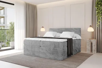Produktbild von ALTDECOR Boxspringbett  - TOLO KING 200x200 Cord - Hellgrau - Komplett-Set mit H3 und H4 Matratzen und Topper, Polsterbett mit Bettkästen, Lattenrost, Bett mit Stauraum, Doppelbett, Boxbett