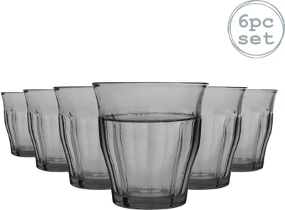 Produktbild von Duralex 6 Stück Picardie Drinking Tumbler Gläser Set - Ausgeglichenes Glas Trinkgläser für Wasser, Saft, Whiskey - Grau - 250ml