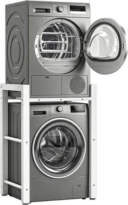 Obrázek produktu pro Regál pod pračku, stabilní a s nastavitelnou výškou – regál s nosností 260 kg – vhodný pro pračku a sušičku, výška 90–100 cm, bílá barva