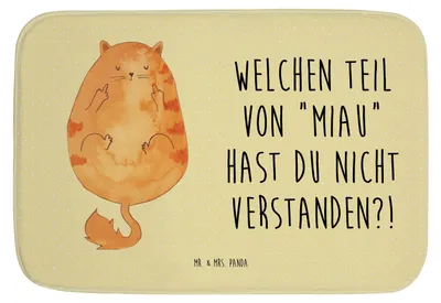 Produktbild von Mr. & Mrs. Panda Badteppich Katze Mittelfinger - Gelb Pastell - Geschenk, Kater, Cats, Katzen, duschmatte, Badezimmerteppich, Cat, Badematte, Duschvorleger, Teppich Bad