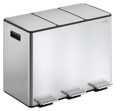Imagen del producto de Cubo de basura para cocina, 45 litros. Cubo de basura con pedal, 3 cubos de 15 litros cada uno, con 3 compartimentos. Sistema de separación de residuos. Cubo de basura para cocina con cubo interior de plástico, metal, tapa abatible, sistema de cierre suave y hermético
