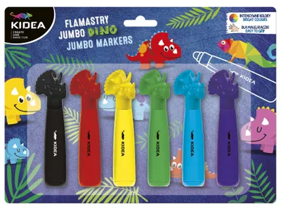 Zdjęcie produktu dla Flamastry Jumbo Dinozaury 6 kolorów Kidea