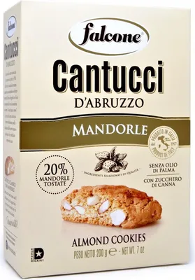 A box of Falcone Cantucci D'Abruzzo Mandorle almond cookies.