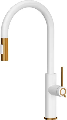 Produktbild von QUADRON JENNIFER Q LINE SLIM SteelQ, Küchenarmatur Mischbatterie 360°, Armatur Küche Edelstahl, Farbe: Weiß, Höhe: 46 cm, Wasserhahn für Küche