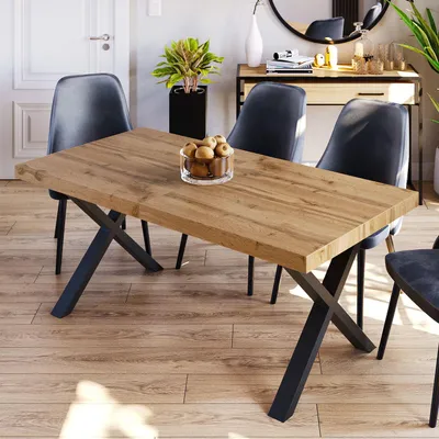 Produktbild von Furneo | Ausziehbarer Esstisch - 120x80 cm - Eiche Wotan - Stabil und Stilvoll - Metallfüße - für Küche und Esszimmer - ausziehbar auf 220 cm
