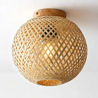 Boho Rotan Lampenschirm, Bambus Deckenlampe, Hängend, Vintage