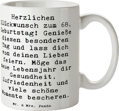 Produktbild von Mr. & Mrs. Panda Kaffeetasse Spruch 68. Geburtstag Freude - Weiß - Geschenk, Becher, Gesundheit, Pott, Personalisierte Geschenke, Geburtstagsgeschenk, Feier, Tasse
