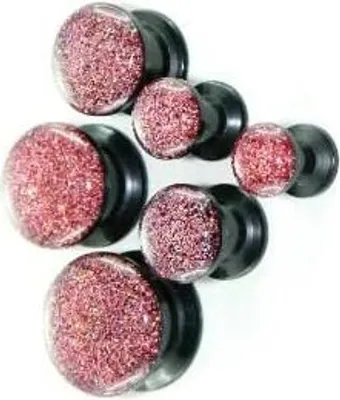 Produktbild von Ohr Flesh Black Acryl Tunnel Piercing Kristal Epoxy Glitter Pink Glitter Screw On 8mm