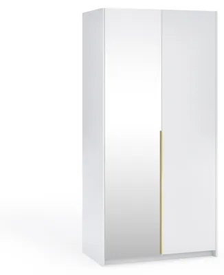 Produktbild von Margaret Hadas24 Kleiderschrank APOLLONIA mit Spiegel, Drehtürenschrank, moderner, Schrank,  viel Stauraum100 x 204cm (weiß, goldene Griffe)