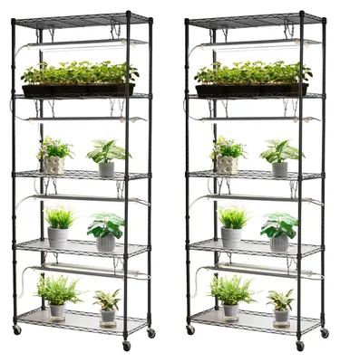Immagine prodotto di SucceBuy Scaffale fai da te per piante con luci di crescita, supporto per piante su ruote, LED a spettro completo da 192 W 5000 K, scaffale in metallo per piante, supporto per fiori per la coltivazione di semi, 750x350x1800 mm