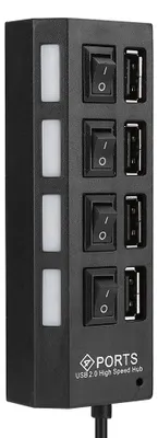 Obrázek produktu pro Víceportový rozbočovač USB 2.0 se 4 porty, vysokorychlostní adaptér pro stolní počítače a notebooky, 4 porty, černý
