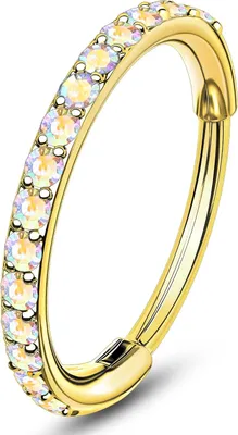 Image de Piercing pour le nez, calibre 20g, longueur 8mm, en acier chirurgical, disponible en rose gold et en argent, avec un anneau labret irisé