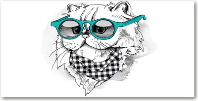 Produktbild von Tulup® Leinwandbild - 140x70 cm - Wandkunst - Drucke auf Leinwand - Leinwanddruck  - Tiere - Blau - Katze mit Brille