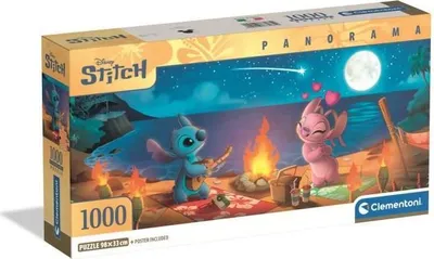 Image de Puzzle 1000 Pièces Stitch, Panorama Compact, 98 x 33 cm, CLEMENTONI, Avec Poster