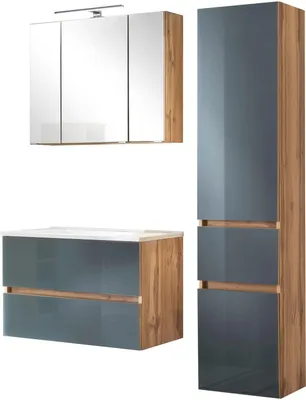 Produktbild von Waschtisch-Set Bad-Set Badezimmer Badezimmer-Set "Oulu III" Wotan-Eiche, Grau