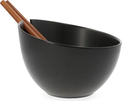 Produktbild von Rührschüssel Salatschüssel Schüssel Schale Mooka Keramik Salatschüssel mit Zubehör Schale Glänzender Farbton Schwarz 24 cm HOMLA