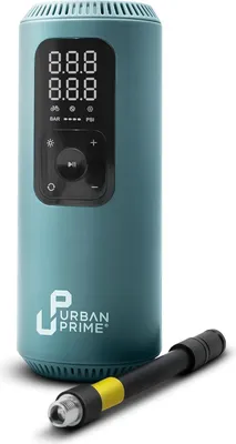 Produktbild von Urban Prime Tragbarer elektrischer Luftkompressor XP - Tragbarer Kompressor für Fahrräder, Motorräder, Roller, Bälle, mit Drucksensor, integriertem LED-Licht, 150 PSI, 2x1.200 mAh