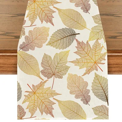 Immagine prodotto di Centrotavola autunnale con foglie di acero, 40 x 240 cm, lavabile, in poliestere e lino