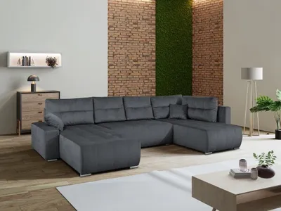 Image de Canapé d'angle en U Mediolan V Fonction couchage Coffre de rangement Livraison à domicile 358 cm ( Paros 06 - gris foncé )