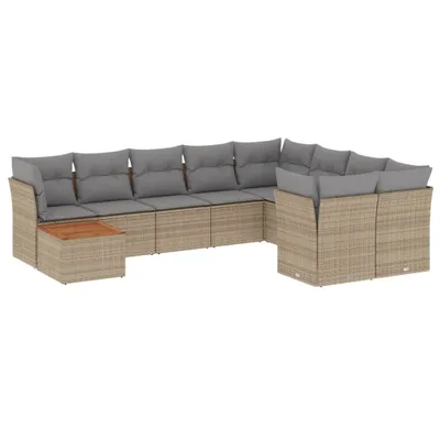 Produktbild von vidaXL 10-tlg. Garten-Sofagarnitur mit Kissen Beige Poly Rattan