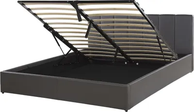 Zdjęcie produktu dla BELIANI Łóżko z pojemnikiem ciemnoszare  160 x 200 cm rama ze stelażem ozdobne wezgłowie