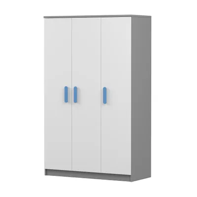 Produktbild von Kinder-Kleiderschrank Drehtürenschrank 120 cm JONAS 19 Grau/Weiß mit Blauen Griffen
