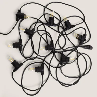 Produktbild von Set Lichterkette Außen IP44 10m Schwarz + 10 LED Glühbirnen Filament B22 2W G45 4000K Neutralweiß