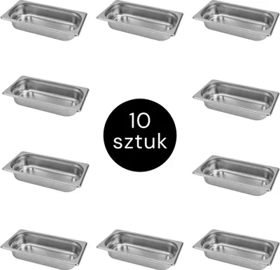 Zdjęcie produktu dla Pojemnik GN na posiłki gastronomiczny ze stali nierdzewnej 1/3 Mega-M 325x176x65mm, zestaw 10 szt.