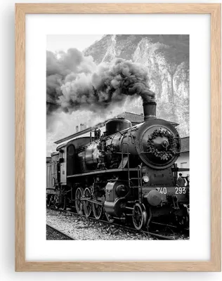 Produktbild von Gerahmtes Poster - Rahmen in heller Eiche - Zug Schwarzweiß Rauch - 30x40 cm - Wand Bild - Wanddeko - Wandbilder - Wandposter - Bilderrahmen - Bilder - Kunstdruck - Wandbild - P2NPA30x40-4315