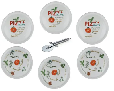 Zdjęcie produktu dla Zestaw 6 bardzo dużych talerzy do pizzy wraz z nożem do pizzy