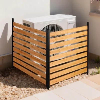 Zdjęcie produktu dla VEVOR 2-częściowa osłona ogrodzeniowa do klimatyzacji, 1219 x 1244 x 1219 mm, drewniane ogrodzenie z metalowymi kołkami do użytku na zewnątrz, regulowany kąt, do urządzeń zewnętrznych, takich jak klimatyzatory, pompy ciepła i pojemniki na śmieci