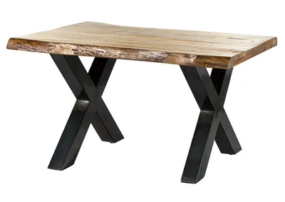 Image de MASSIVMOEBEL24 | Table à manger 140x90 en bois de manguier laqué naturel pieds en X anthracite brillant FREEFORM 5