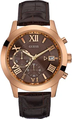 Image de Guess W0669G1 Atlas or rose brun bracelet en cuir montre homme NOUVEAU