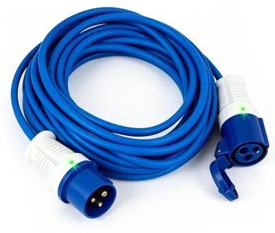 Zdjęcie produktu dla Przedłużacz 10 m, 230 V, 16 A, IP44, kabel zasilający do użytku na kempingach, kolor niebieski