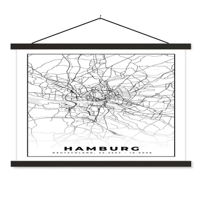 Produktbild von MuchoWow® Textilposter Hamburg - Karte - Stadtplan 120x80 cm mit schwarzem Rahmen - Wanddeko