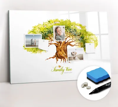 Produktbild von Magnetpinnwand Memoboard - Zubehörsatz - Schwarzer Marker + Schwamm + Magnete - 90 x 60 cm - Familienstammbaum