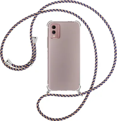 Produktbild von Handykette Backcover-Schutzhülle mit Band (Metall silberfarben) für Nokia C32 4G (6.5'') - blau+beige