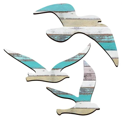 Produktbild von 3-teiliges Wanddekor mit Möwenmotiv für den Strand