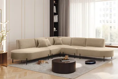 Produktbild von Ecksofa Designersofa VALENCIA in Stoff Quelle Hellbraun Universal