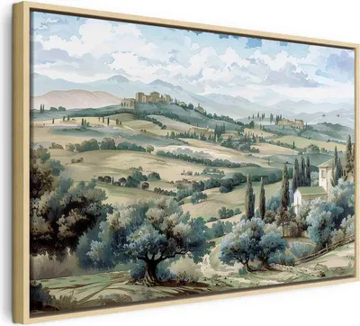 Produktbild von Italienischer Leinwand Leinwandbild - Landscape with Green Fields and Trees Tuscan Sunny View 120x80 cm Landschaften c-H-10043-b-a
