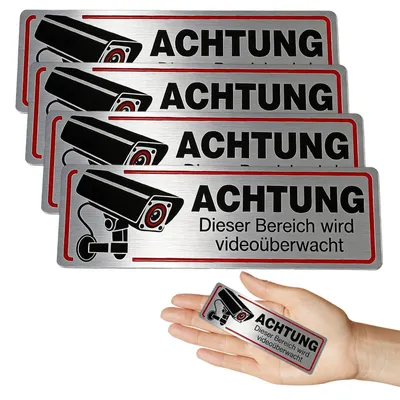 Productafbeelding van Zelfklevende waarschuwingsstickers voor videobewaking, 12 x 4 cm, 4 stuks, voor gebruik op privégrond