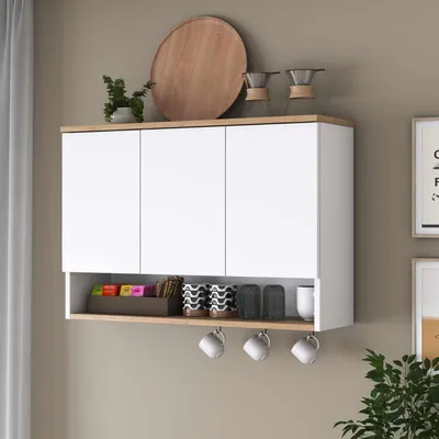 Obrázok produktu pre Skye Decor, kvalitná viacúčelová komoda, biela a orechová, 90 cm, 100% melamín | 12345