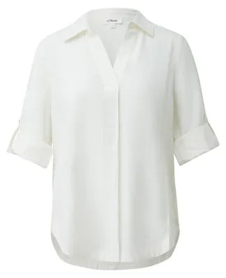 Produktbild von s.Oliver Damen Bluse Leinenmix Weiß mit 3/4-Ärmeln, Hemdkragen, Regular Fit Größe 40