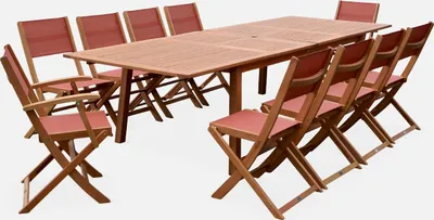 Produktbild von sweeek - Ausziehbarer Gartentisch aus Holz, 10 Stühle - Holzfarben