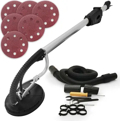 Produktbild von TIMBERTECH® Trockenbauschleifer-710W, 6 Schleifscheiben Ø220mm, 1.000-2.100 U/min, 6 Geschwendigkeiten, Rot/Schwarz-Langhalsschleifer (Schwarz)