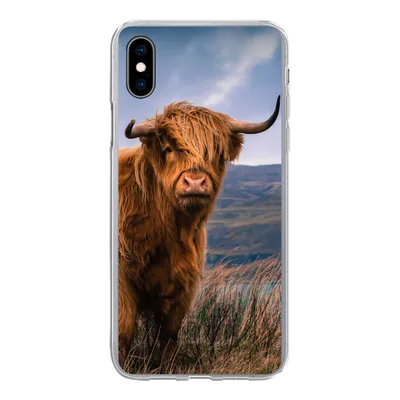 Produktbild von MuchoWow® Handyhülle Schutzhülle Hülle für iPhone Xs Schottischer Highlander - Berg - Wasser - Natur - Kuh Silikon Softcase Handy Hülle - Handytasche