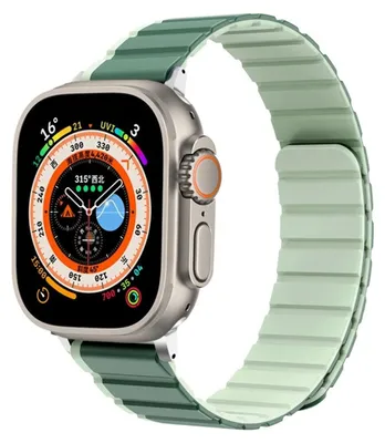 Obrázek produktu pro Pro Apple Watch Ultra 2 / 1 49mm Dvoubarevný magnetický silikonový řemínek Zelený