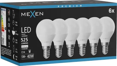 Zdjęcie produktu dla Mexen Nova 6x żarówka LED E14, G45, 5W, Neutralna - 4000K, 525 lm - L101-E14-0540-01x06